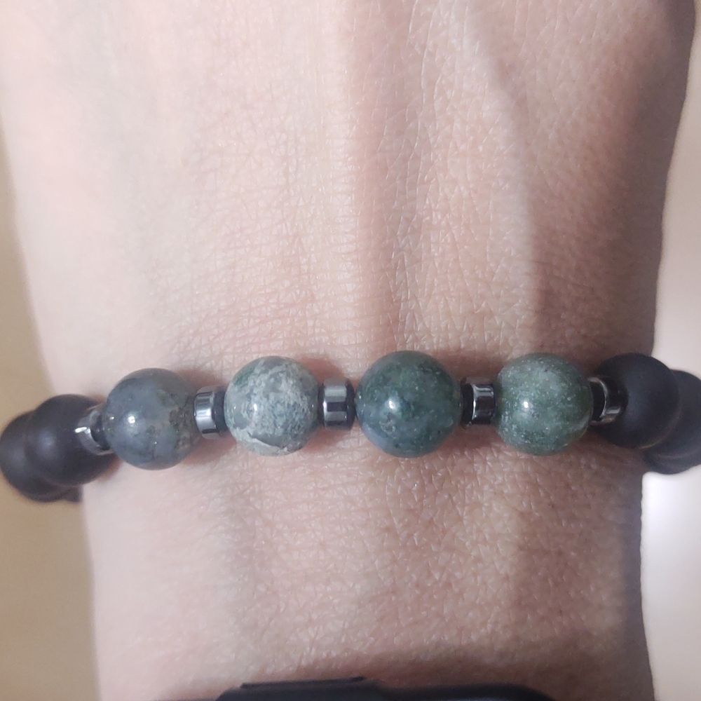 New 100% brand new Natural stone beads bangle silver  bracelet black, green